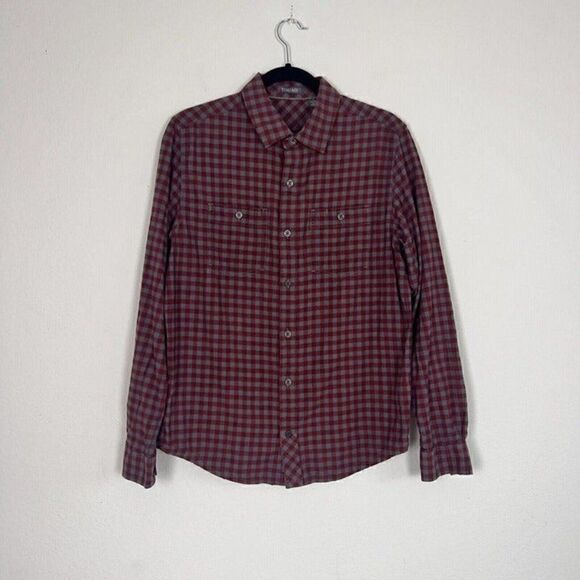 Mens TOAD & CO. Cotton Shirt Button-Down Size Small Red & Gray Plaid - Picture 1 of 12
